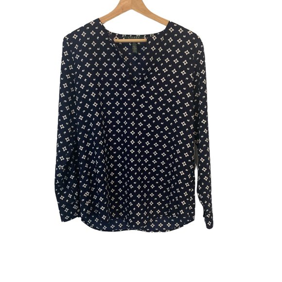 Lauren Ralph Lauren Navy Blue and White Pullover Blouse Size M - Picture 1 of 9